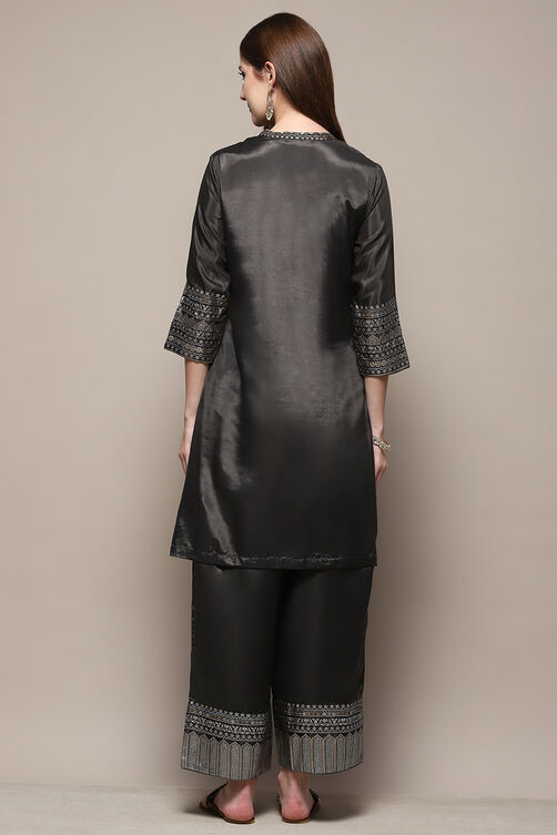 Sage Green Art Silk Straight Kurta Palazzo Suit Set image number 5