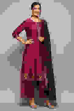 Pink Cotton Straight Yarndyed Kurta Sharara Suit Set image number 6