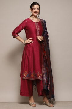Pink Cotton Straight Yarndyed Kurta Sharara Suit Set image number 6