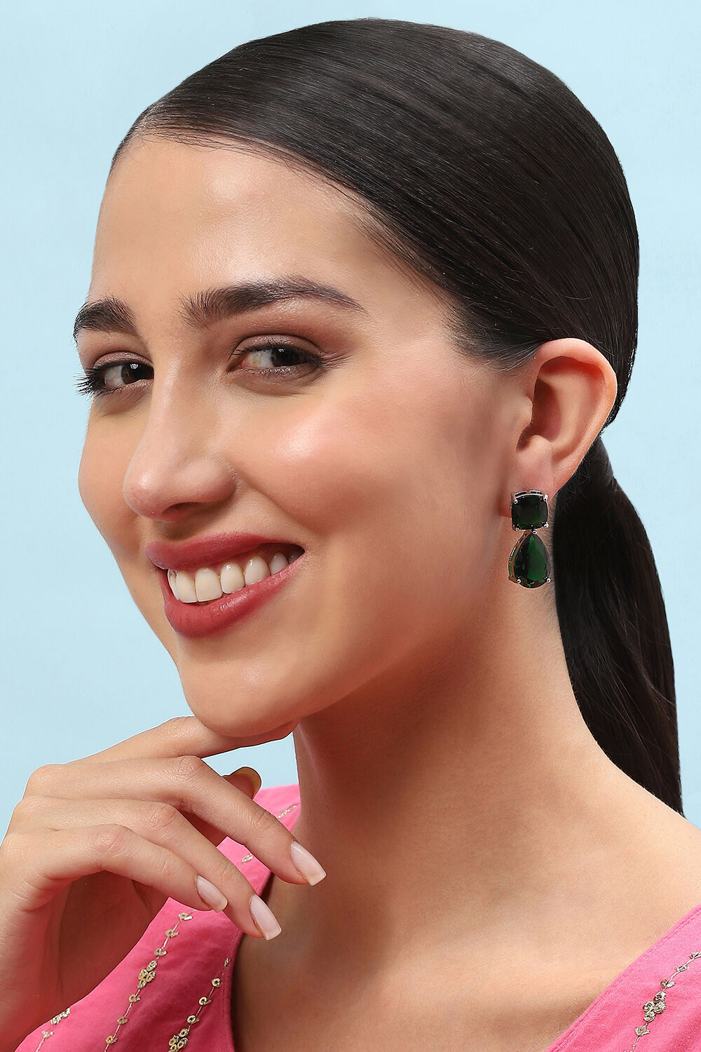 Green Brass Earrings image number 1