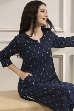 Indigo Blue Cotton Ikat Straight Kurta image number 6