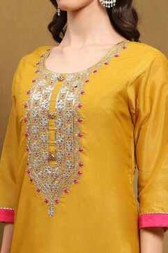 Yellow Tissue Machine Embroidered Unstitched Suit Set image number 6
