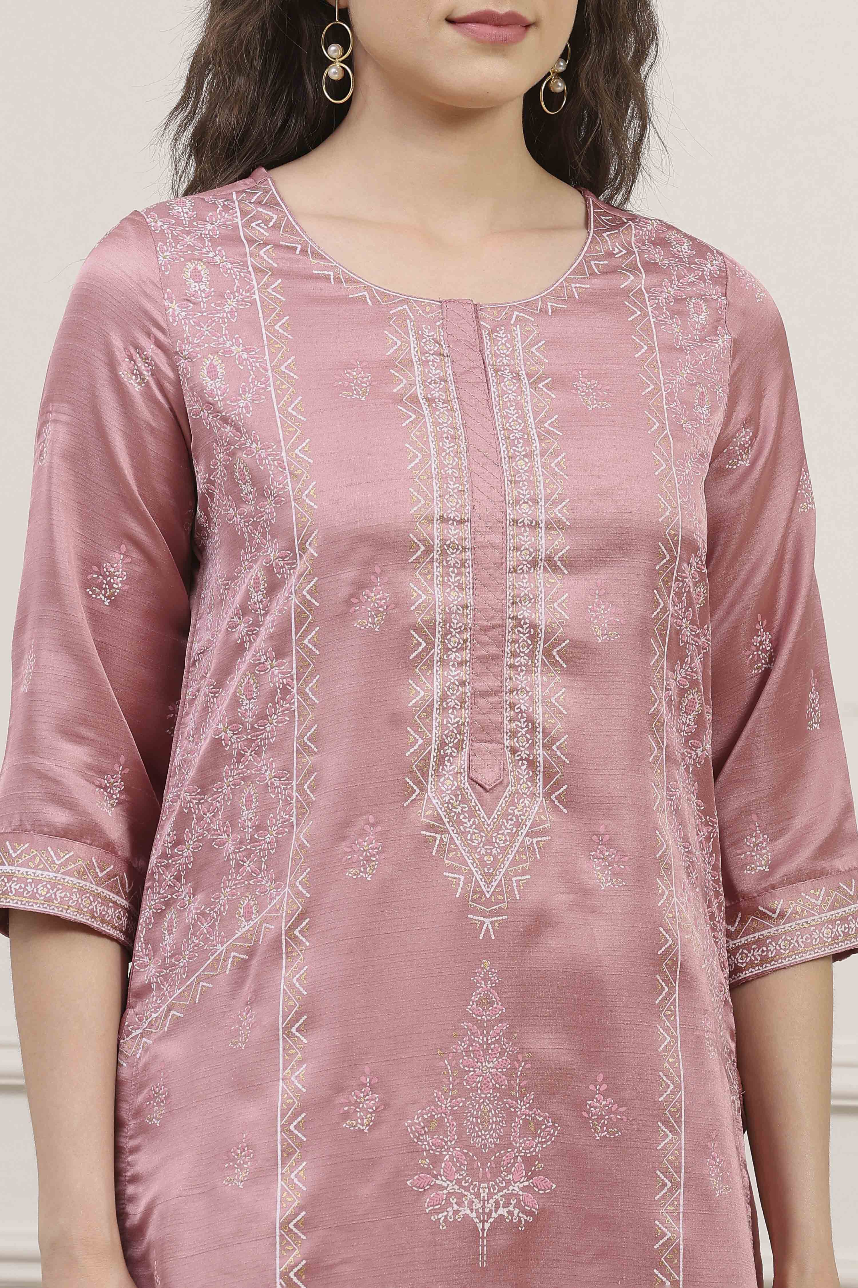 Dusty Pink Printed Straight Kurta image number 1