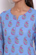 Blue Metallic Cotton Printed Kurti image number 1