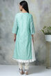 Mint Poly Cotton Double Layered Printed Kurta image number 6
