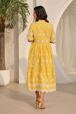 Yellow Cotton Tiered Dress image number 3