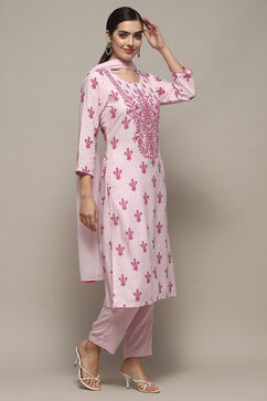 Pink Rayon Straight Suit Set image number 6