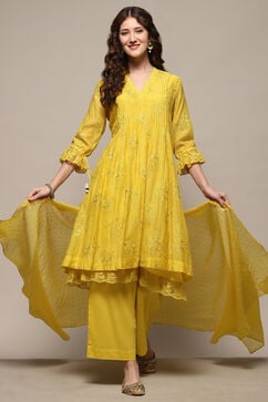 Lime Yellow Viscose Gathered Suit Set image number 0