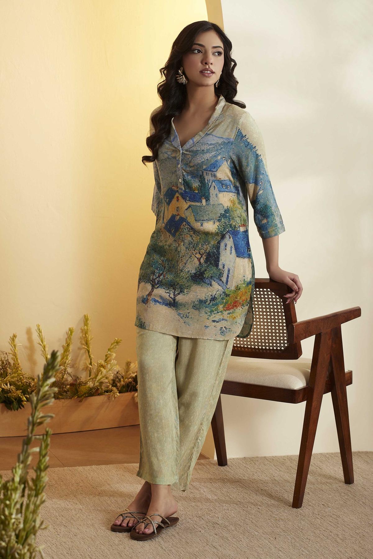 Multi Viscose Rayon Straight Kurta Pants Set