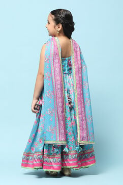 Turquoise Cotton Straight Printed Suit Set image number 5