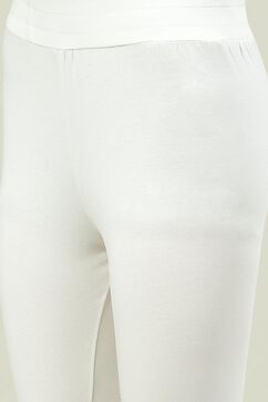 Off White Cotton Blend Solid Leggings image number 1