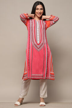 Red Rayon Straight Kurta image number 0