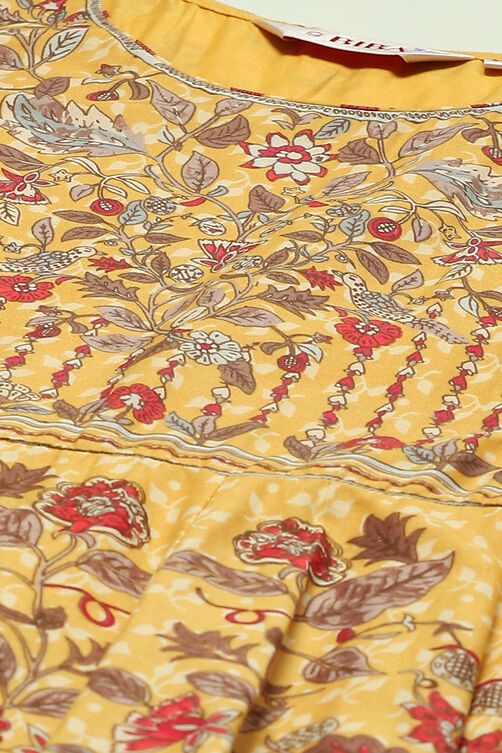 Yellow Cotton Anarkali Kurta Churidar Suit Set image number 1