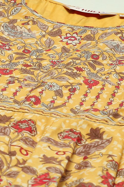 Beige Cotton Printed Anarkali Suit Set image number 1