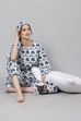 Off White Straight Cotton Three Piece Printed Sleepwear Set image number 0