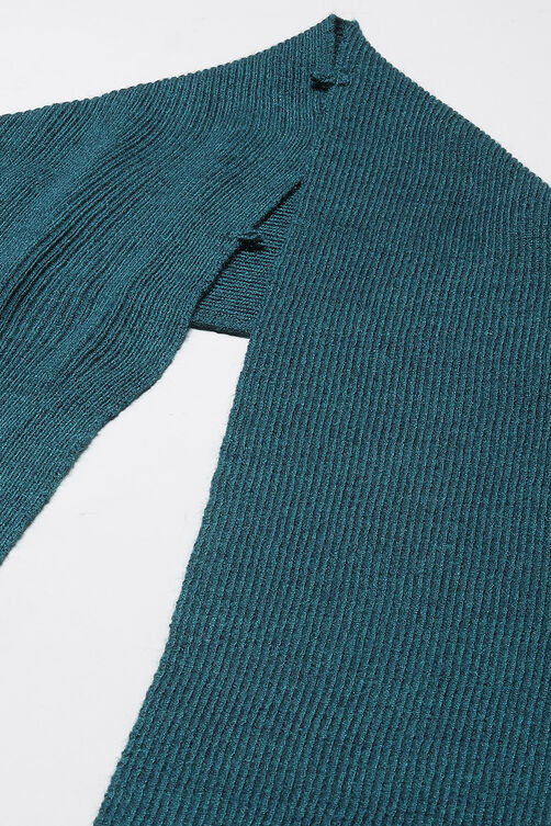 Teal Acrylic Straight Scarf Set Yarndyed Kurta image number 2