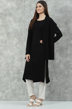 Black Acrylic Straight Scarf Set Yarndyed Kurta image number 3