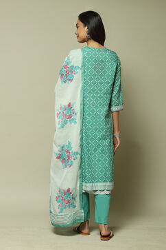 Turquoise Cotton Anarkali Kurta Palazzo Suit Set image number 8