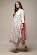 Off White Cotton Screen Print Unstitched Suit Set image number 6
