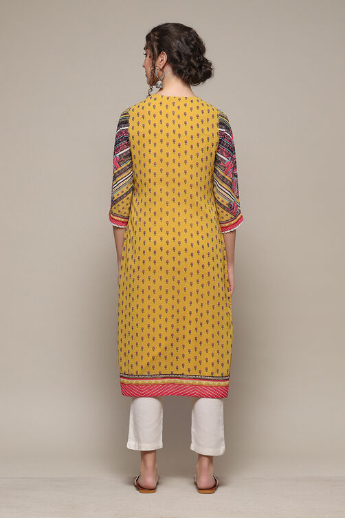 Yellow Polyester Straight Printed Kurta image number 5