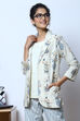Off White Cotton Blazer Printed Top image number 6