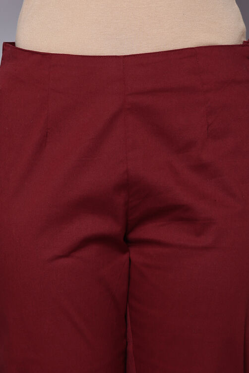 Maroon Cotton Lycra Pants image number 1
