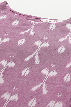Off-White & Purple Cotton IKAT Flared Yarndyed Kurta image number 3