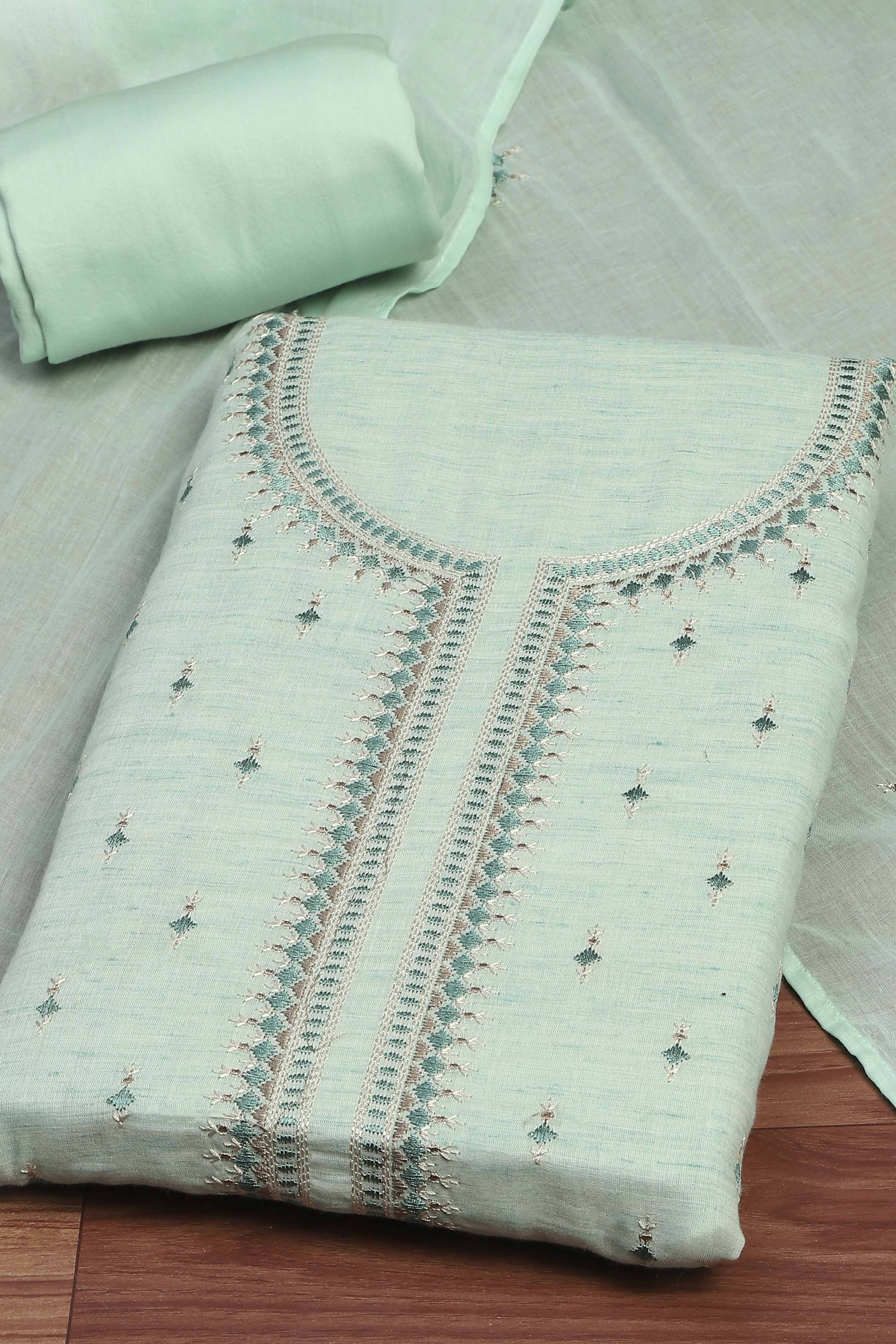 Blue Cotton Unstitched Suit Set image number 1