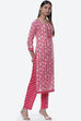 Pink Cotton Screen Print Unstitched Suit Set image number 2