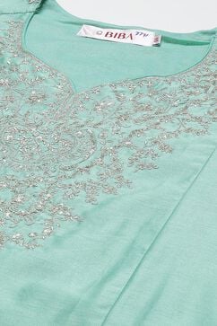 Sea Green Cotton Silk A-Line Kurta Palazzo Suit Set image number 1