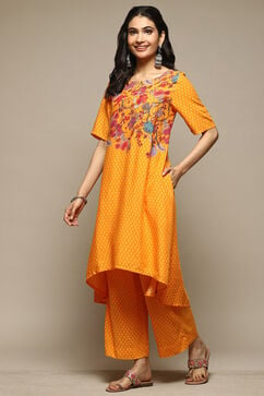 Orange Rayon Asymmetric Kurta Palazzo Suit Set image number 3