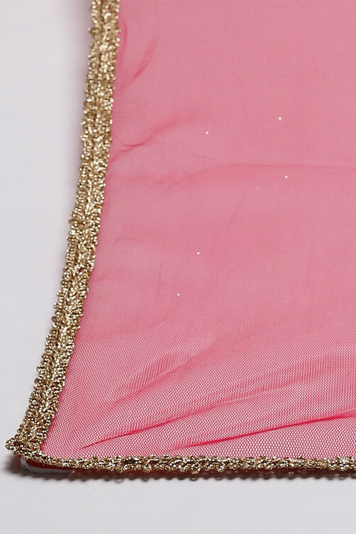 Off White And Berry Straight Poly Cotton Girls Lehenga Set image number 2