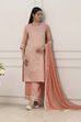 Peach Zari Cotton Thread Embroidered Straight Suit Set