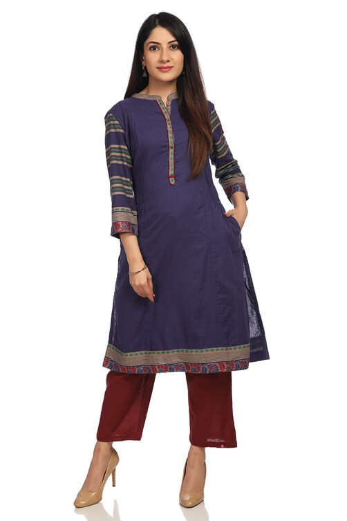 Purple Cotton Straight Printed Kurta image number 0