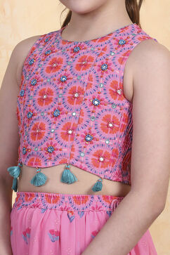 Pink Printed Flared Lehenga Set image number 1