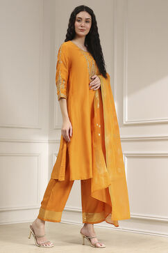 Orange Solid Straight Suit Set image number 5