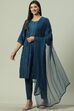 Indigo Silk Blend Straight Kurta Slim Pants Suit Set image number 0