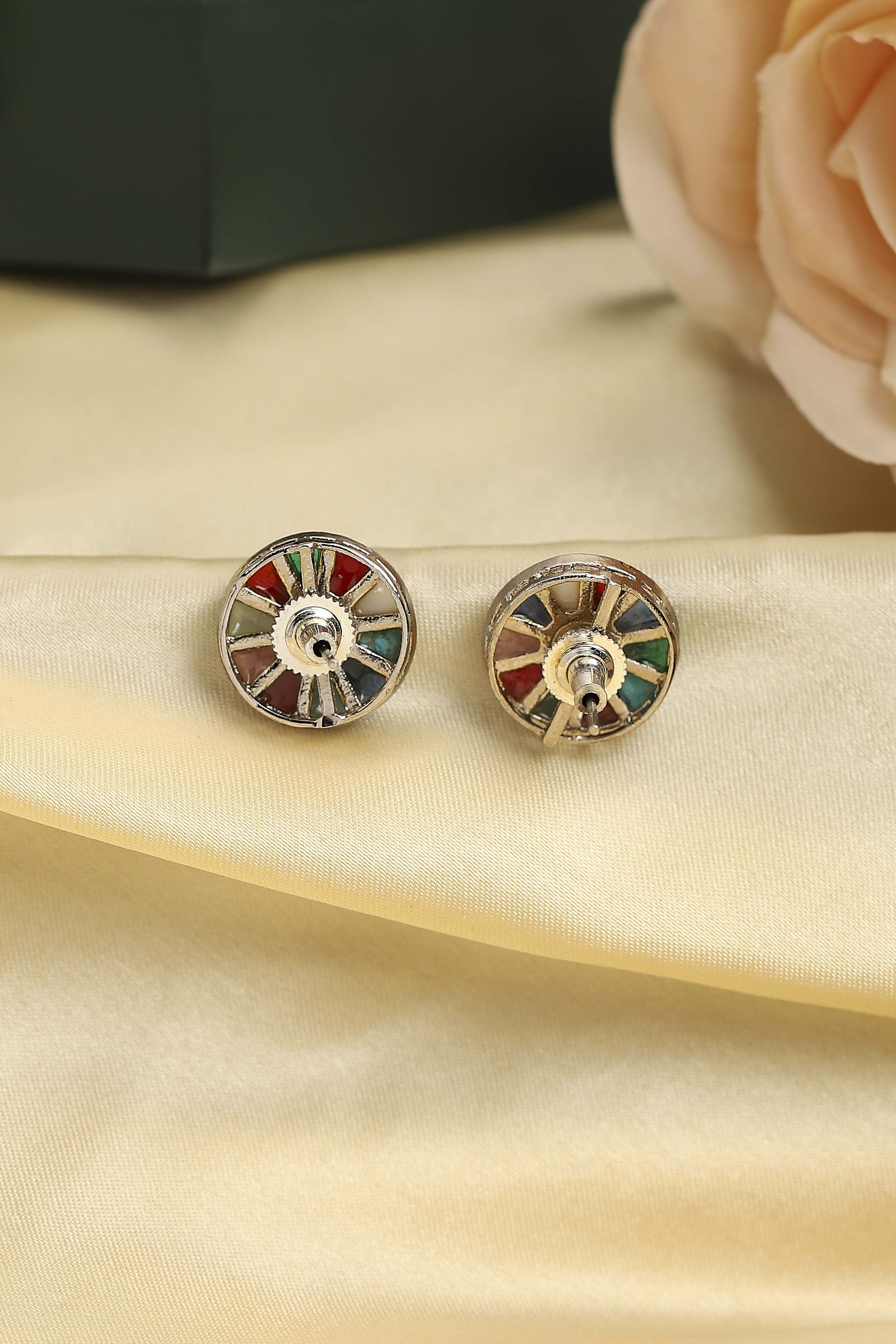 Multicolour Silver Plated Brass Stud Earrings image number 2