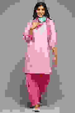 Pink Rayon Straight Kurta Cross Yoke Salwar Suit Set image number 7