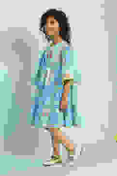 Sky Blue Cotton Printed Tiered Dress image number 2