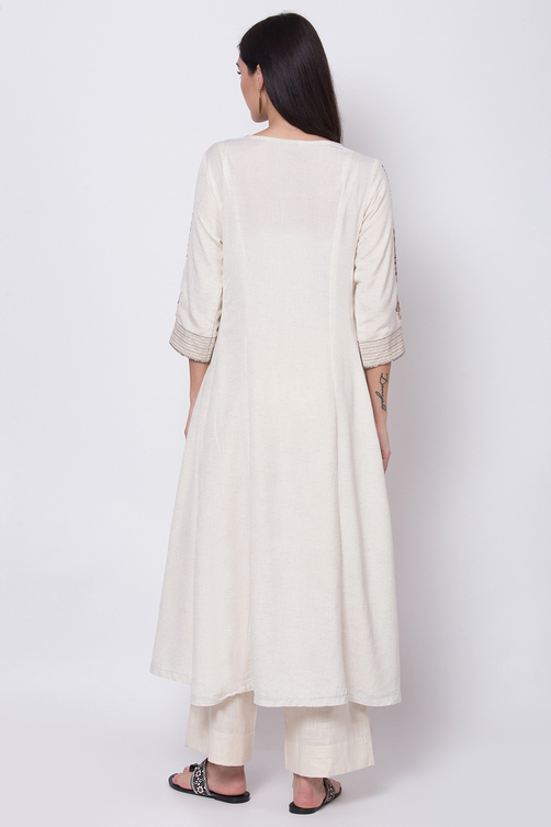 Off White A Line High Low Kurta image number 4