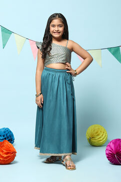 Teal Art Silk Straight Lehenga Set image number 6