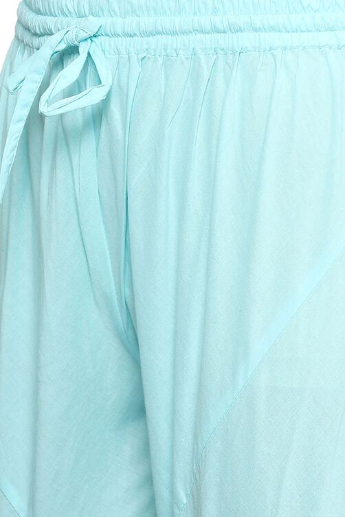 Turquoise Cotton Blend Layered Kurta Churidar Suit Set image number 3