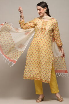 Yellow Cotton Blend Unstitched Suit set image number 1