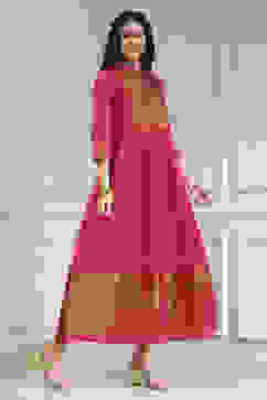 Fuchsia Yarn-Dyed Flared Kurta image number 4