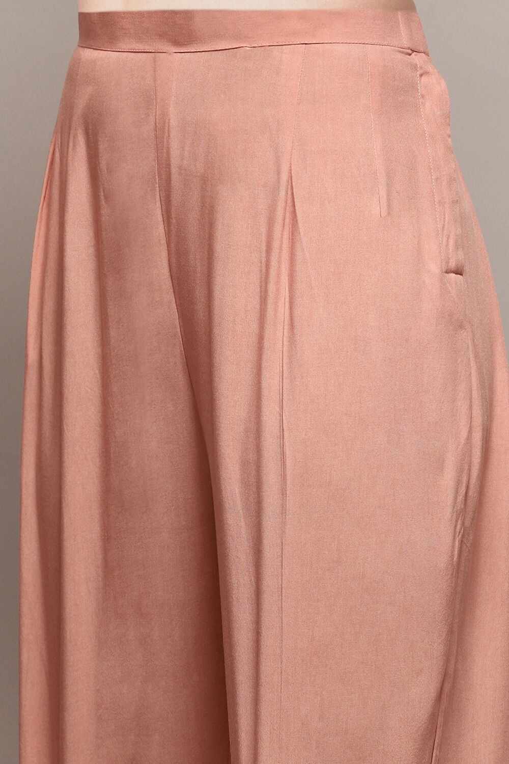 Peach Chanderi Hand Embroidered Unstitched Suit Set image number 3