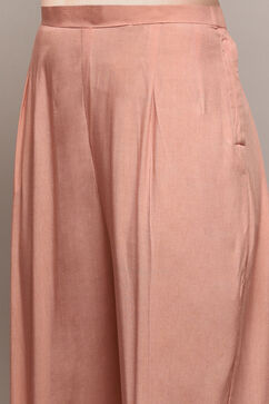 Peach Chanderi Hand Embroidered Unstitched Suit Set image number 3
