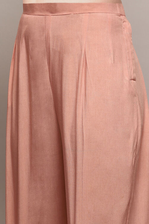Peach Chanderi Hand Embroidered Unstitched Suit Set image number 3
