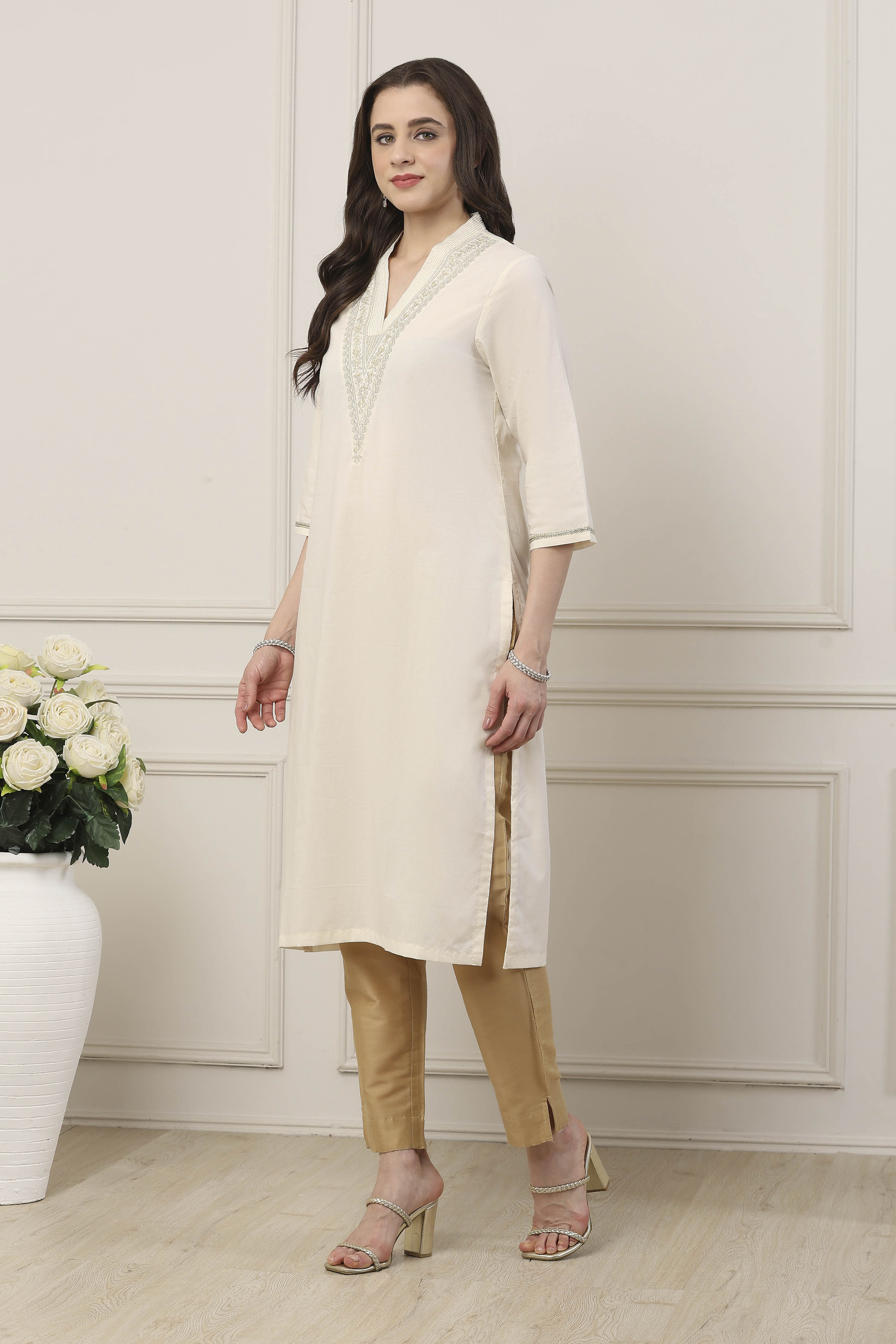 Orange Cotton Straight Kurta image number 2