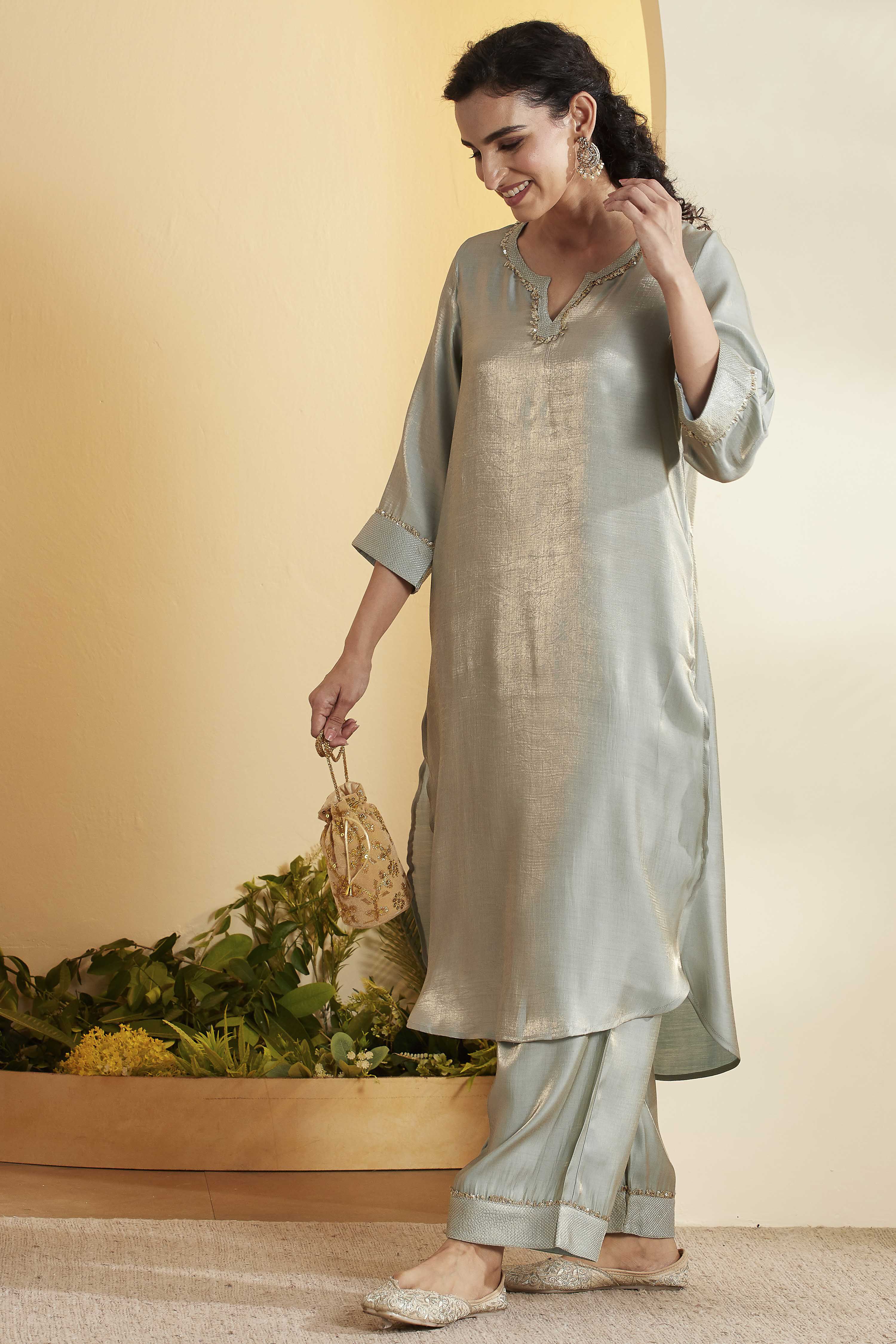 Sky Blue Viscose Rayon Straight Kurta Pants Set image number 6